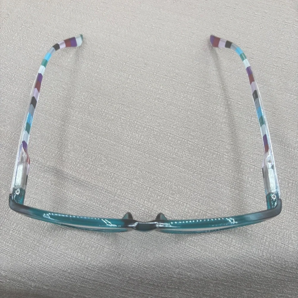 Equate Blue Teal Cat Eye Reading Glasses +2.00 Multi- Striped Temples 53-15-138